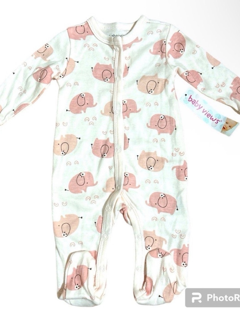 Baby Views Baby Girl Elephant Footie Pajamas 0-3M Pink Sleeper One-Piece